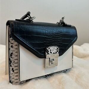 Aldo Black and Cream Croc-Embossed Crossbody Bag